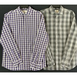Lot of 2 Bundle Todd Snyder Melange Yarn 16.5 34/35 Purple Gray Check Mens Shirt